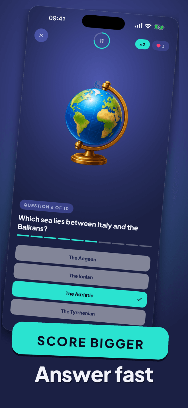 A correct answer revealed in cyan, with the points awarded.